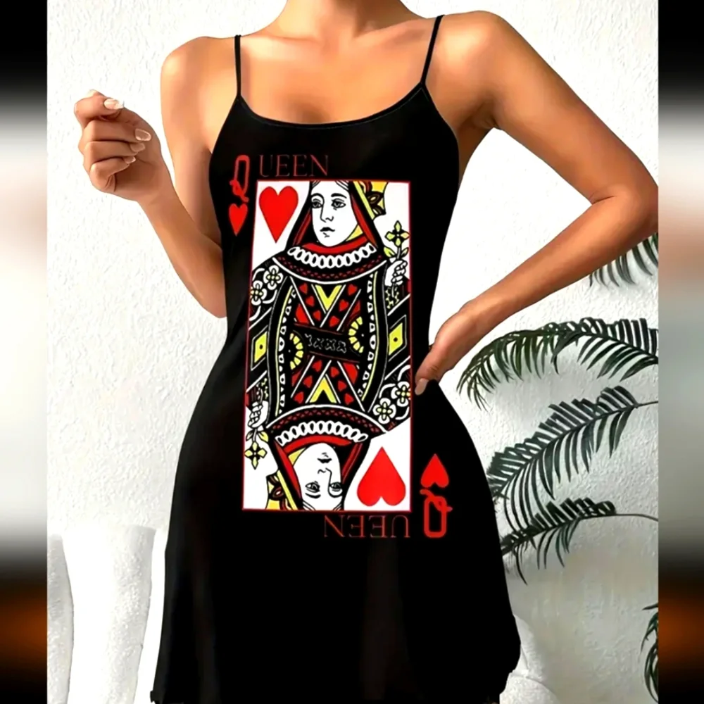 Intimates Chemise Queen of hearts red white on black chemise night shirt teddy